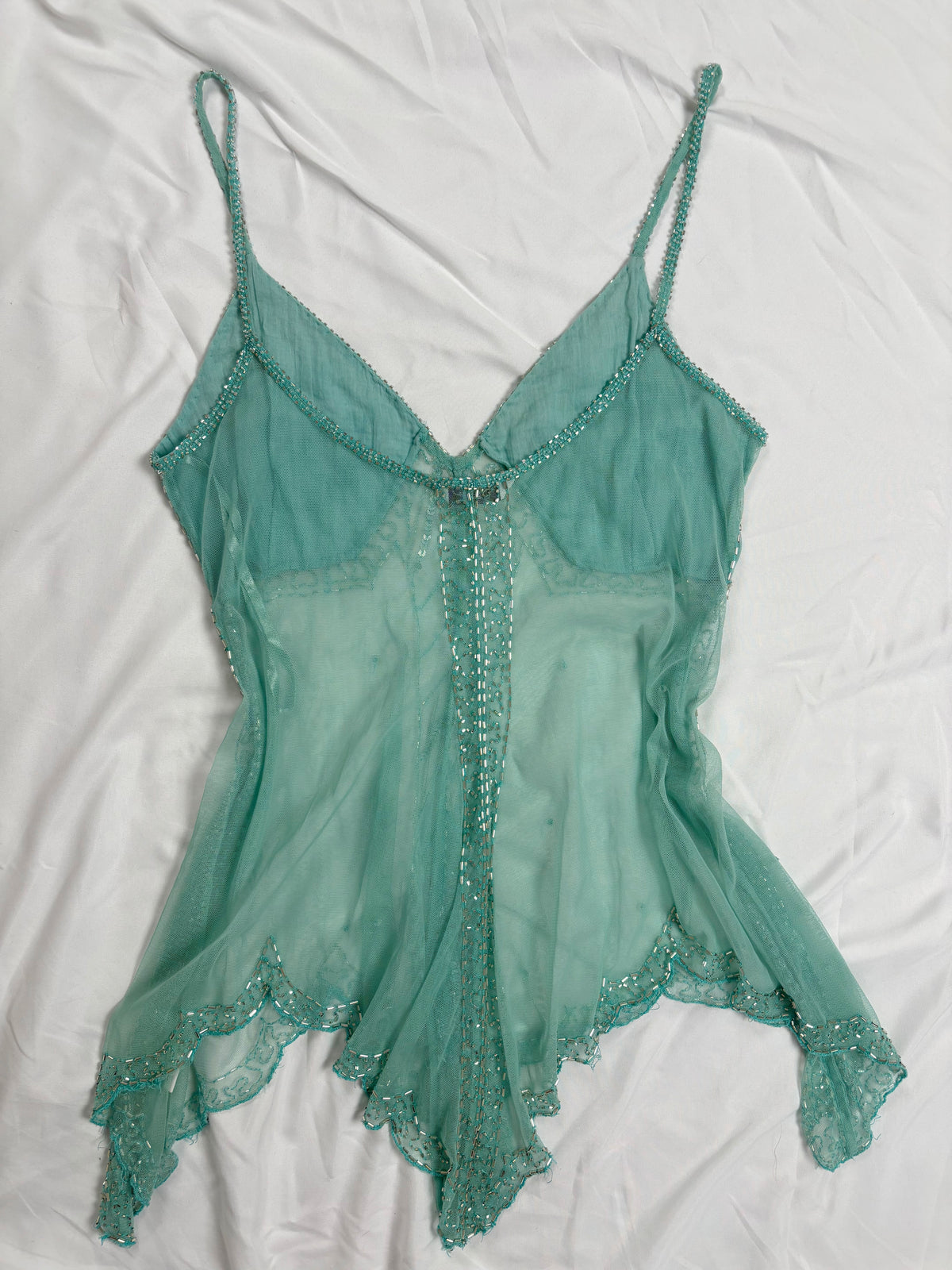 Light blue sheer beaded asymmetrical fairy cami
