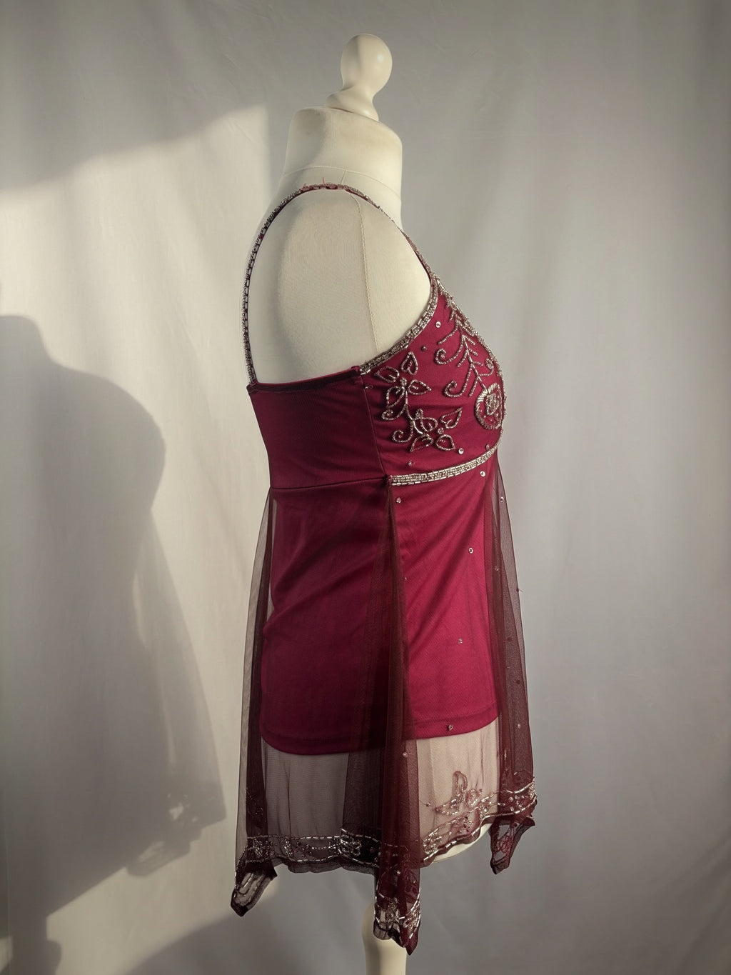 Purple beaded mesh asymmetric fairy cami