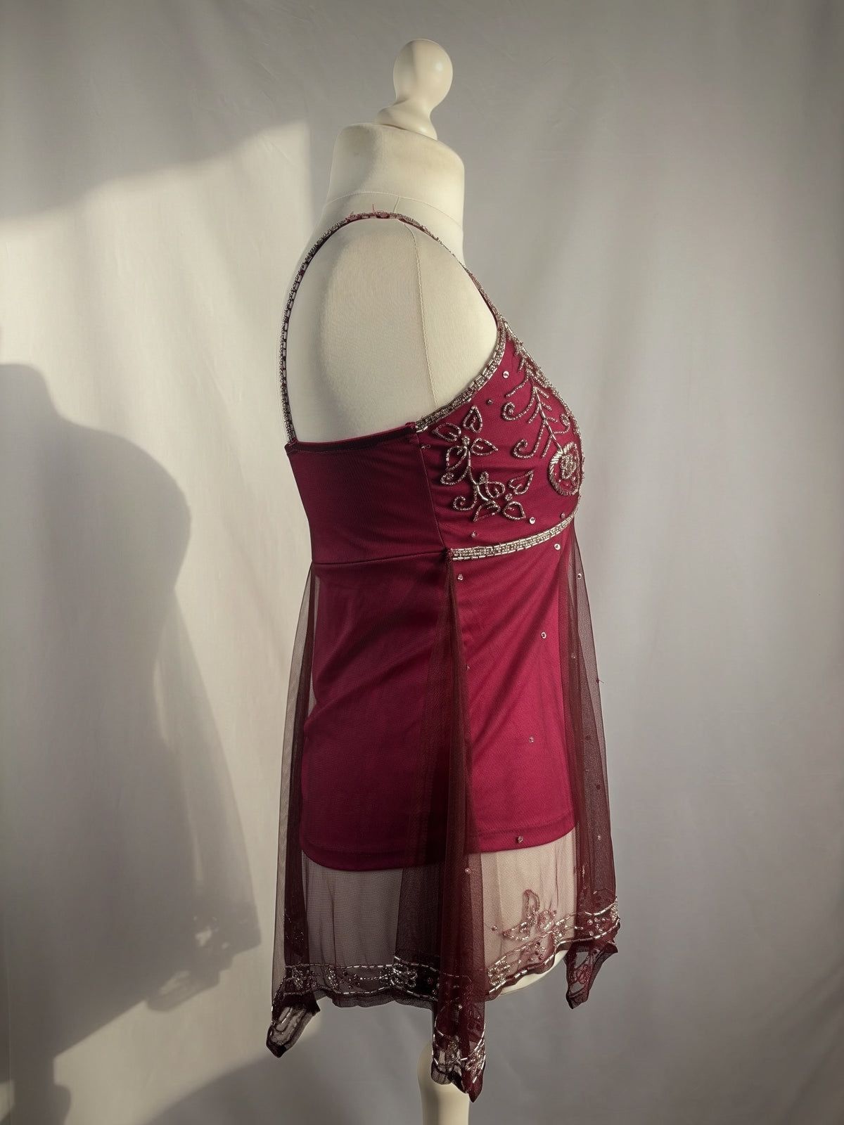 Purple beaded mesh asymmetric fairy cami