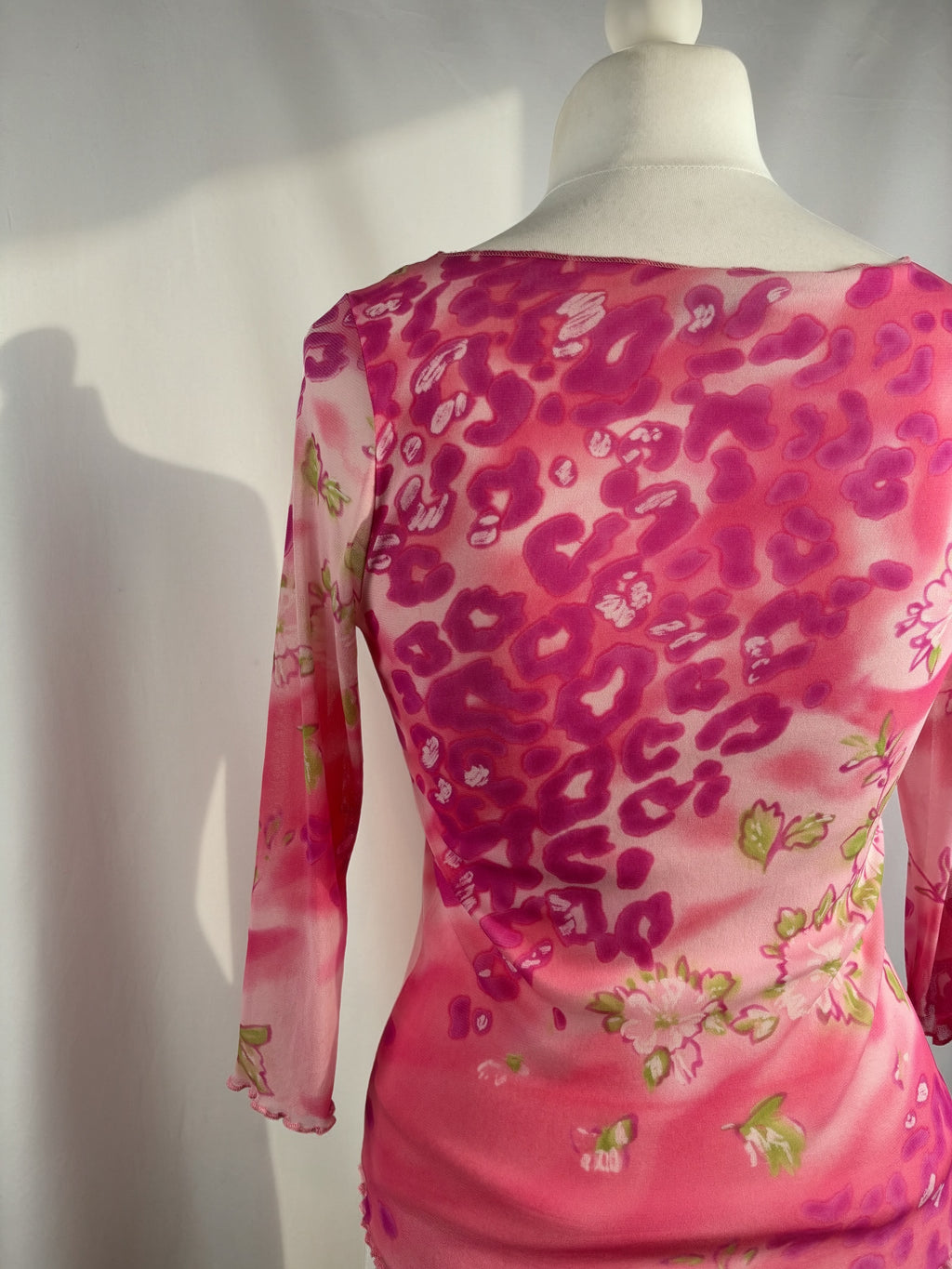 Hot pink animal print mesh 3/4 sleeve top
