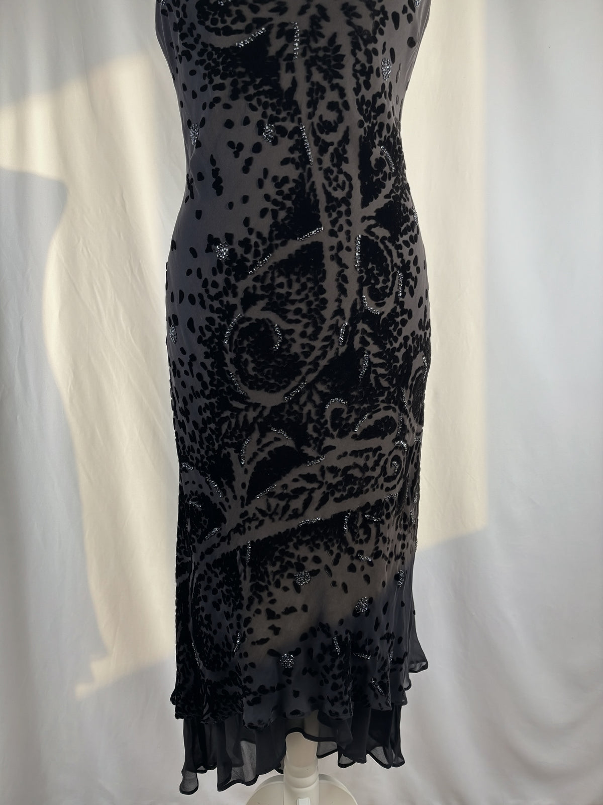 Black velvet Derhy layered maxi dress with beaded details