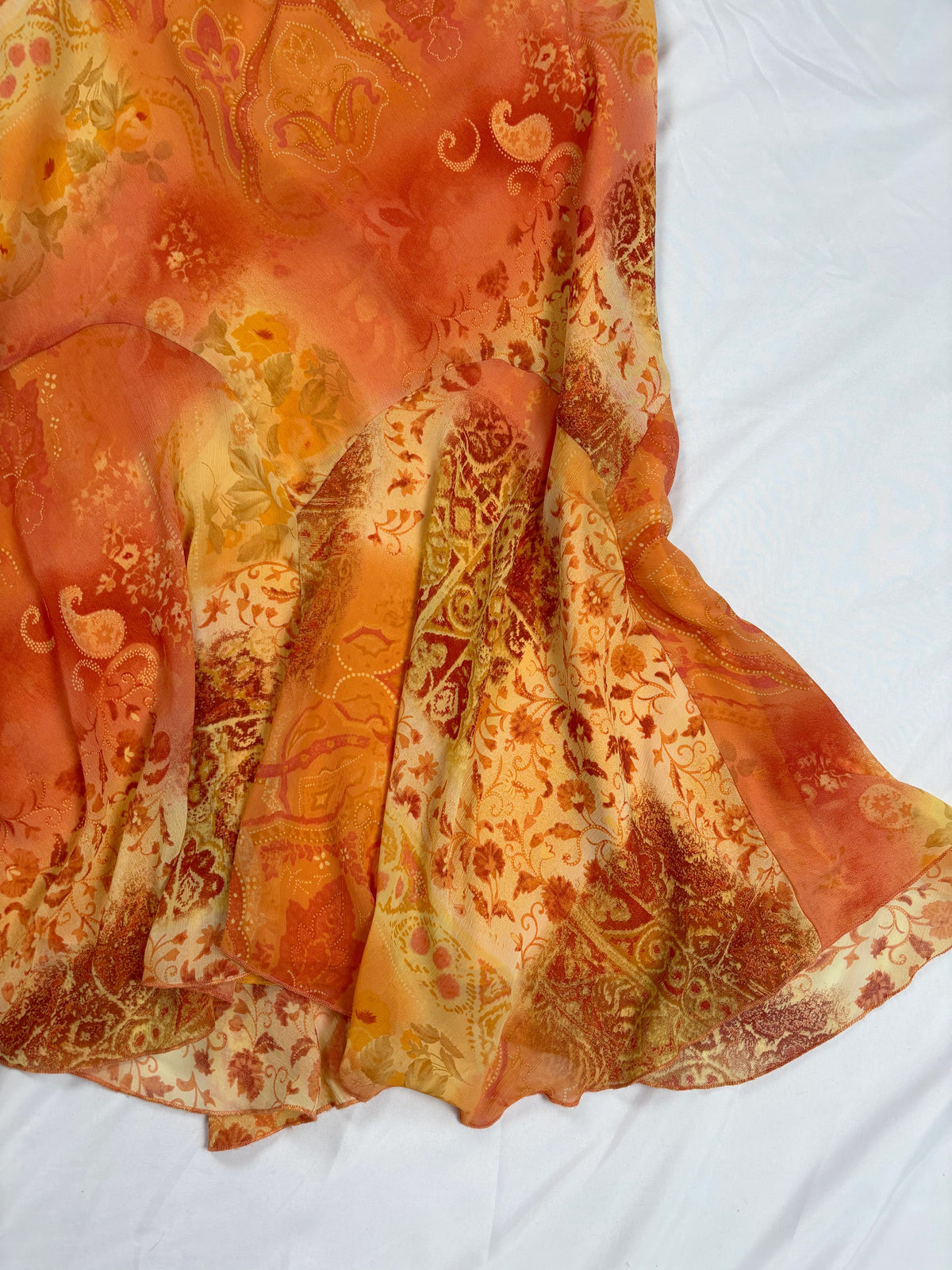 Orange and yellow ombré floral midi skirt