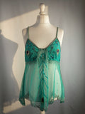 Bright blue sheer beaded peacock detailed fairy cami