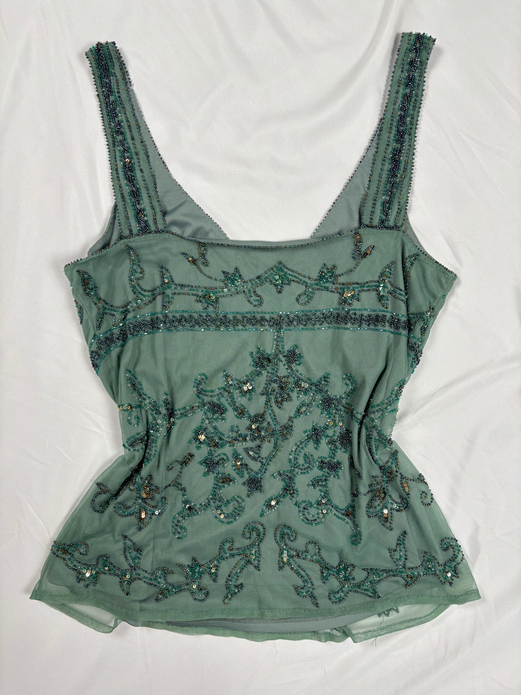 Green heavily beaded v neck fairy top