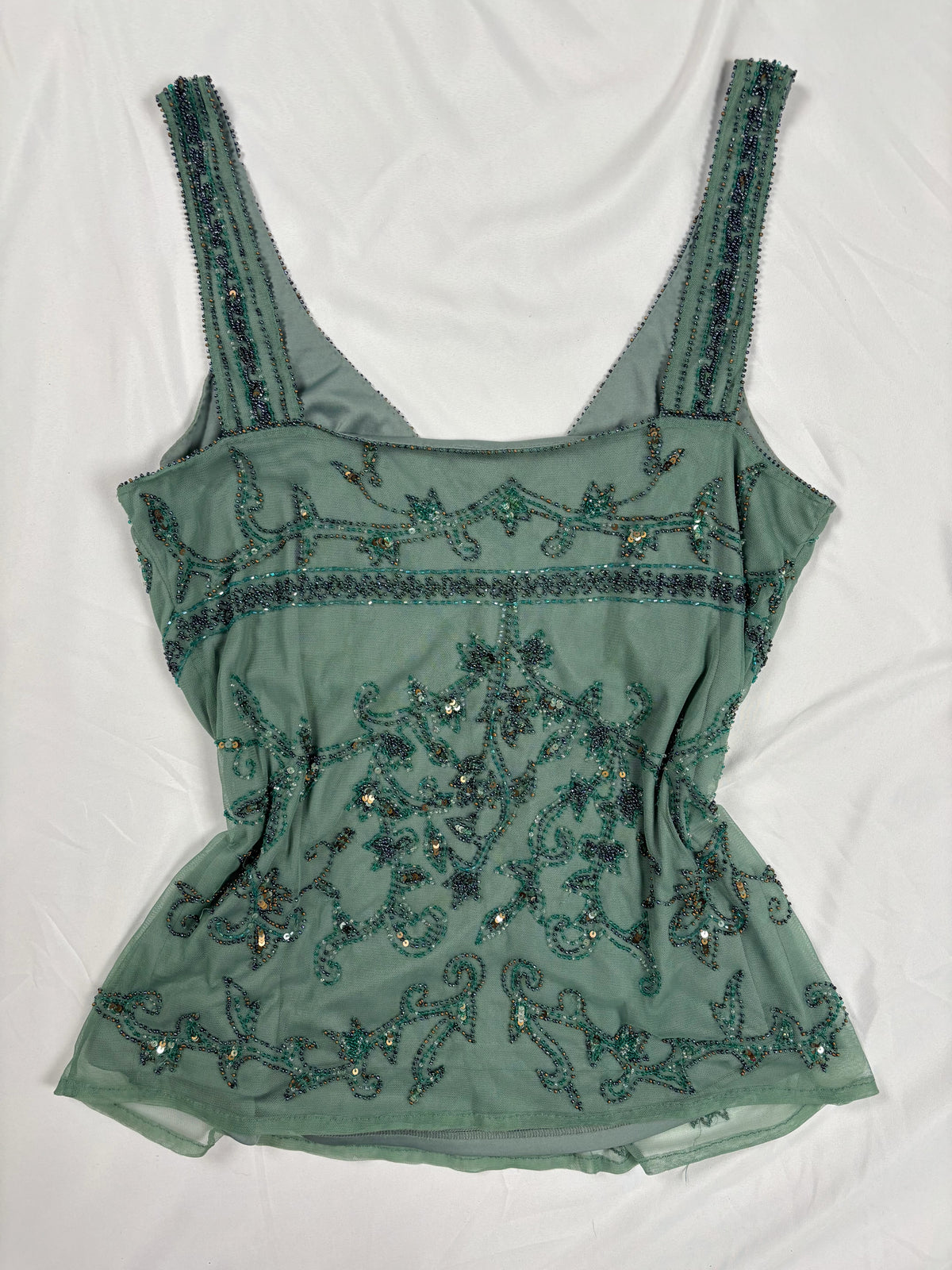 Green heavily beaded v neck fairy top