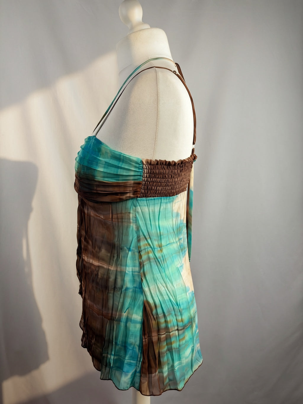 Brown and blue ombré crinkle material cami with beaded detail