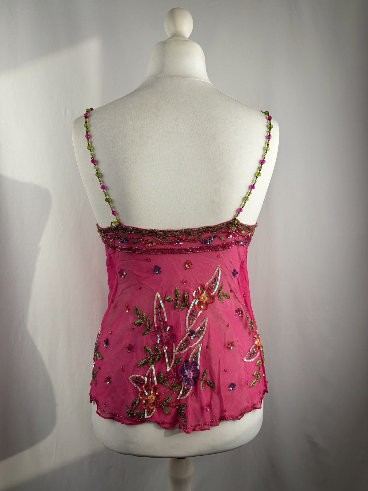 Hot pink sheer embellished aftershock silk cami with beaded straps