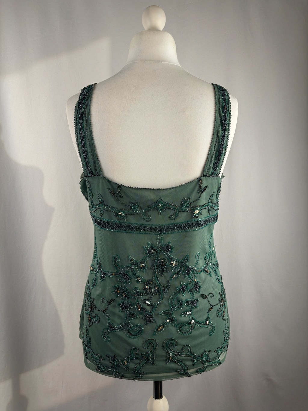 Green heavily beaded v neck fairy top