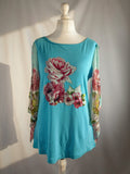 Blue floral Derhy detailed mesh flare/ long sleeve top with sequins