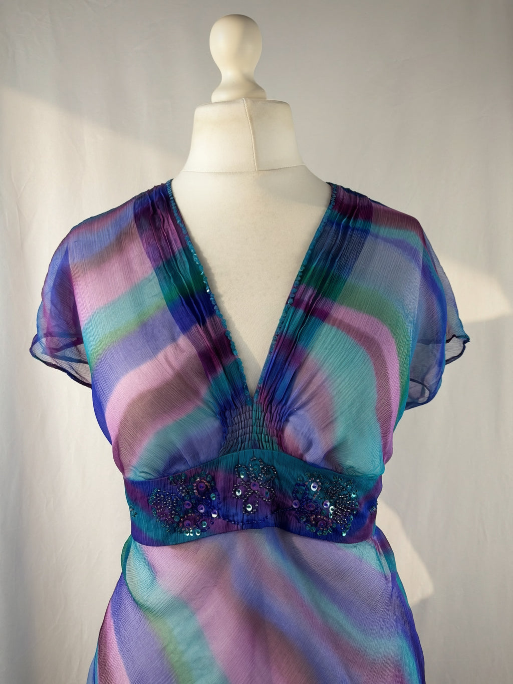 Sheer ombré tie back top with embellished sequins