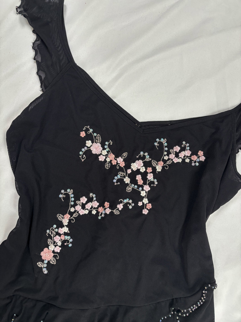 Black milkmaid neckline top with embellished cherry blossom details