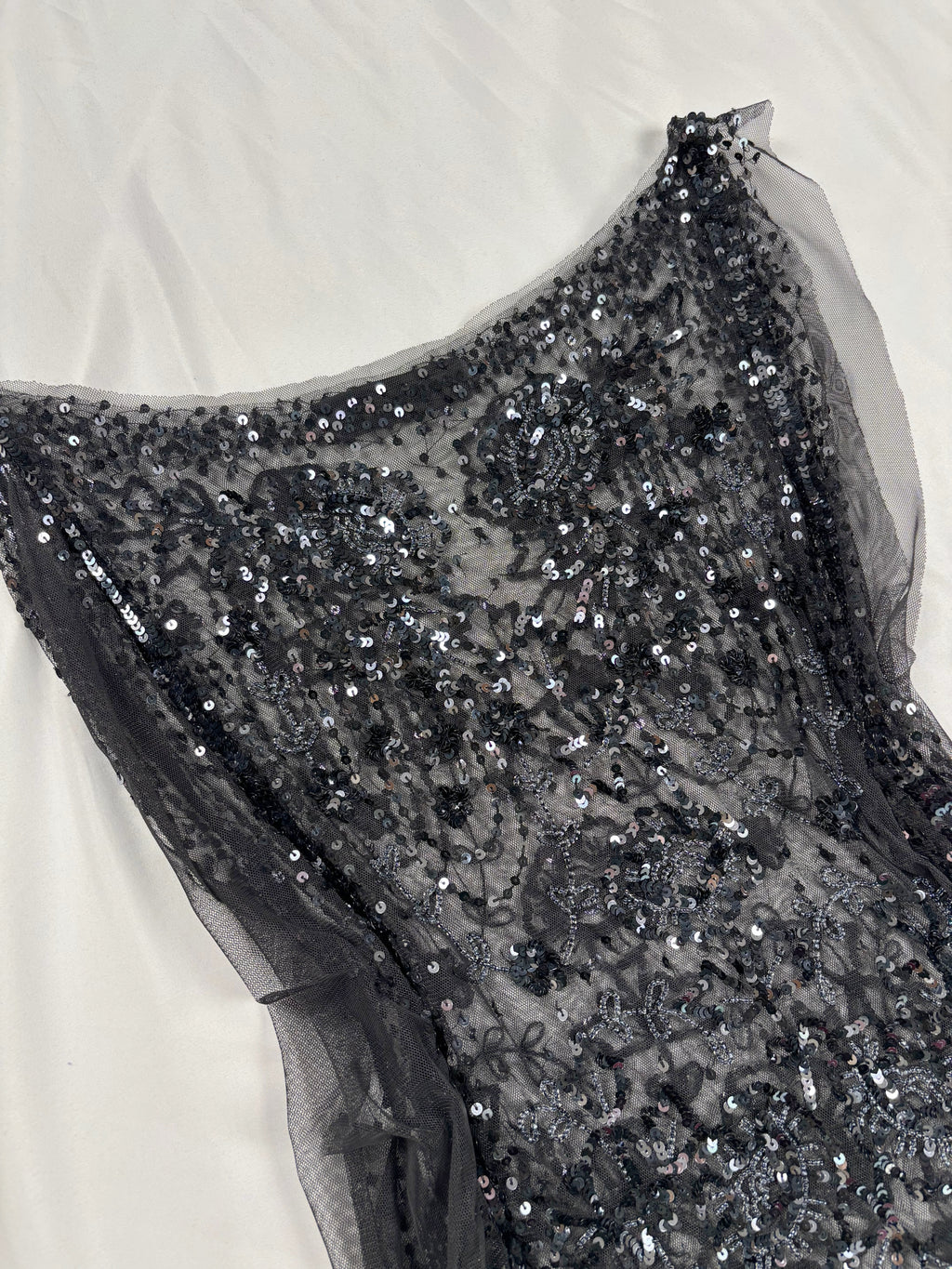 Black sheer silk side tie top embellished with sequins