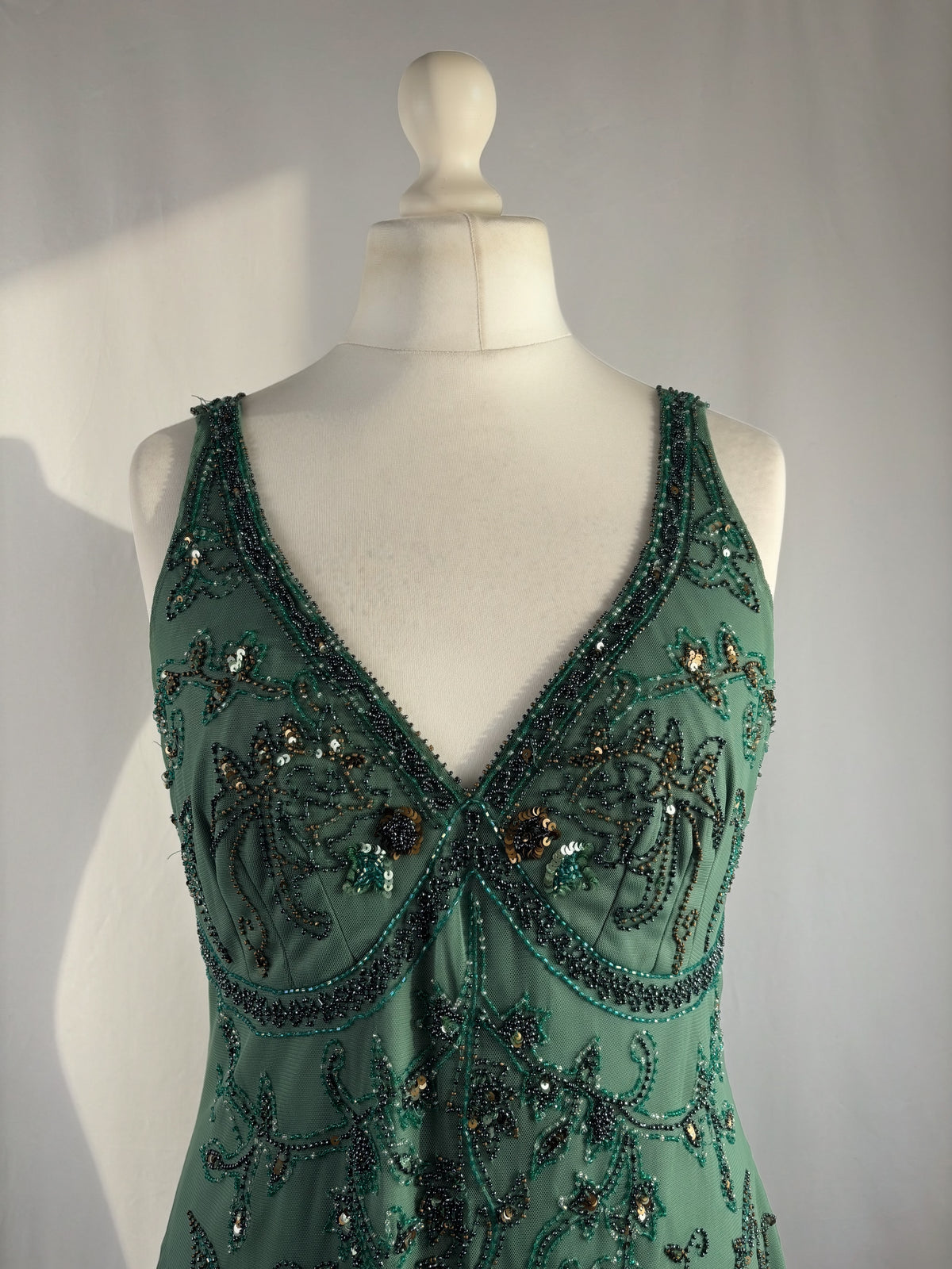 Green heavily beaded v neck fairy top