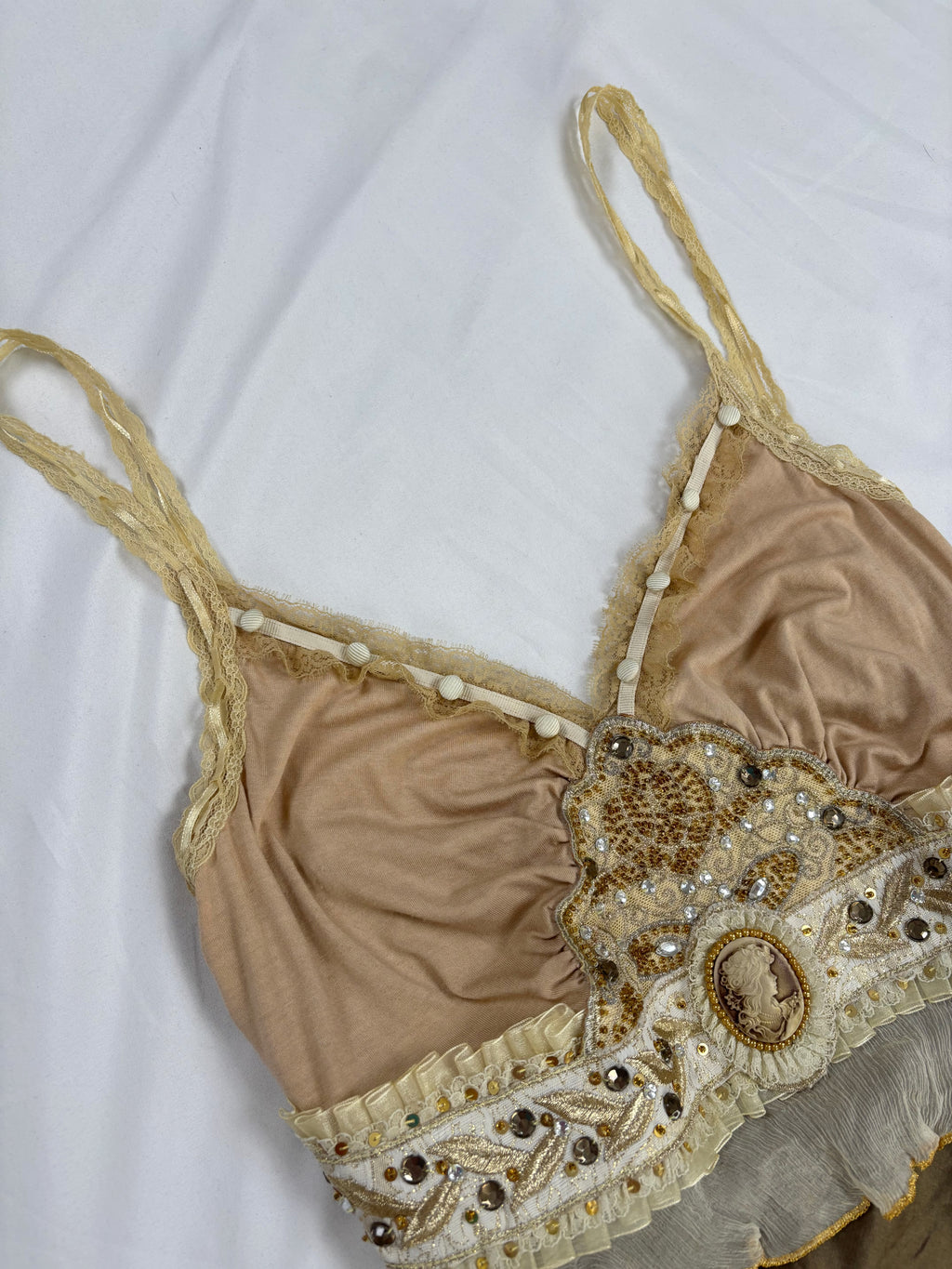 Brown Bony rare silk Victorian style cami with embroidered details