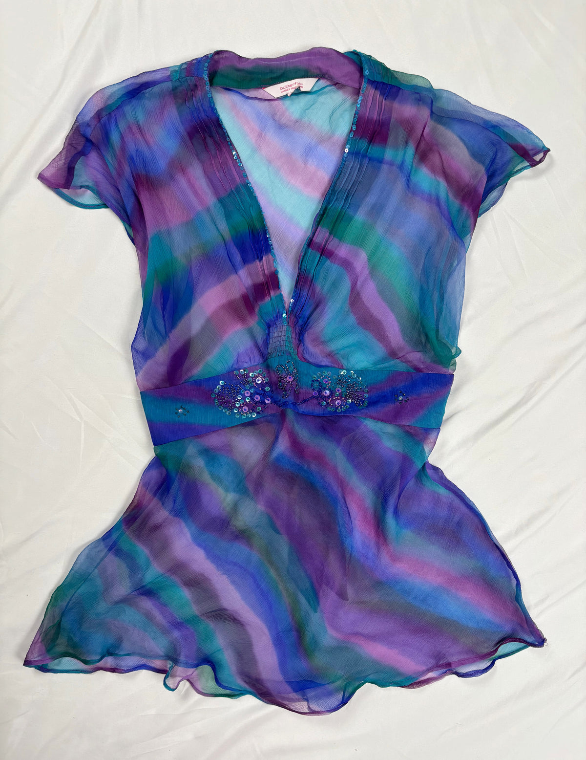 Sheer ombré tie back top with embellished sequins