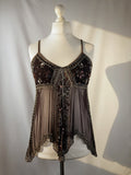 Chocolate brown sheer beaded asymmetric fairy cami
