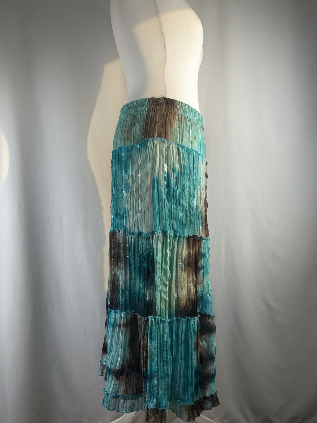 Brown and blue ombré tiered maxi skirt