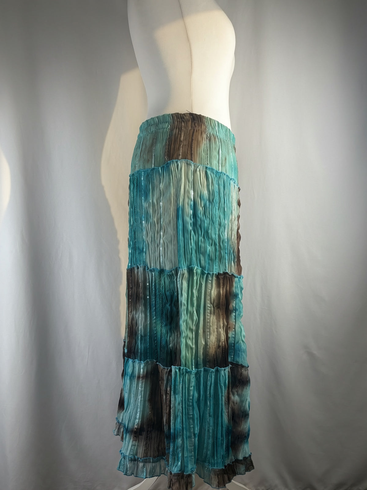 Brown and blue ombré tiered maxi skirt