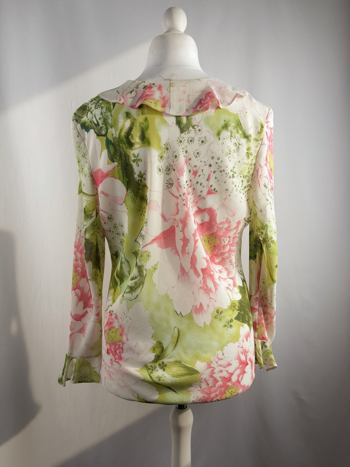 Pink and green floral ruffle tie front cardigan