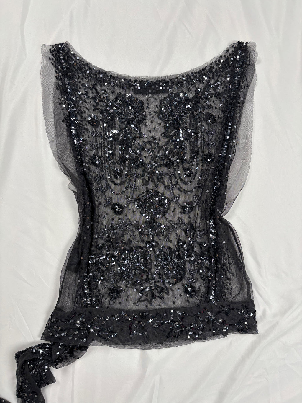 Black sheer silk side tie top embellished with sequins