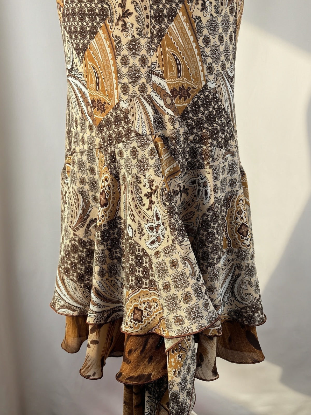Brown paisley patchwork asymmetric skirt