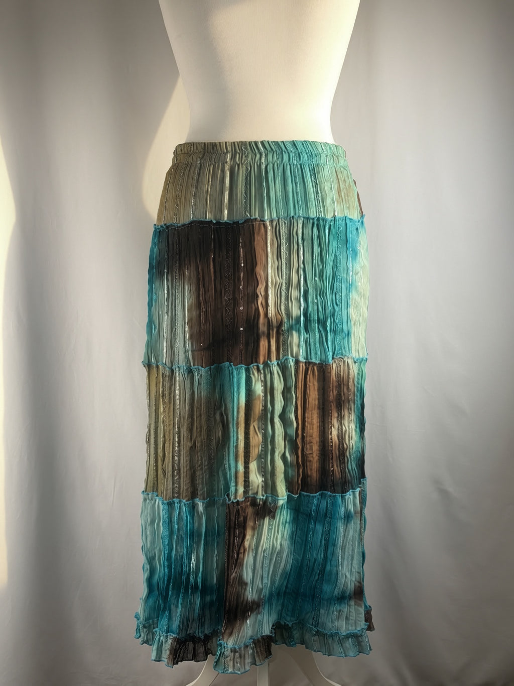 Brown and blue ombré tiered maxi skirt