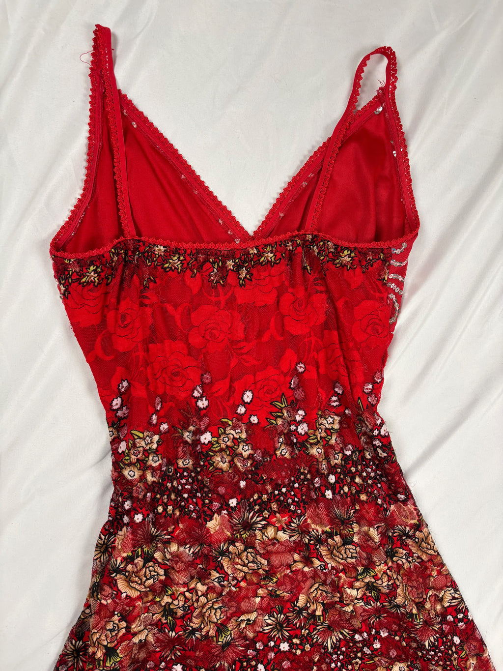 Red lace asymmetric fairy mini dress with sequin details