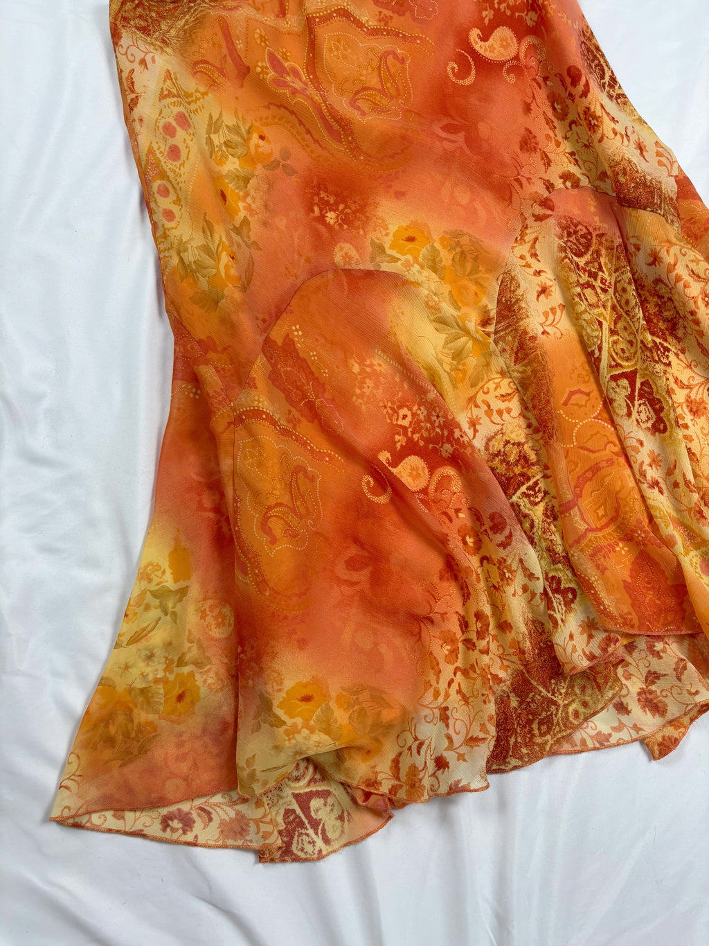 Orange and yellow ombré floral midi skirt