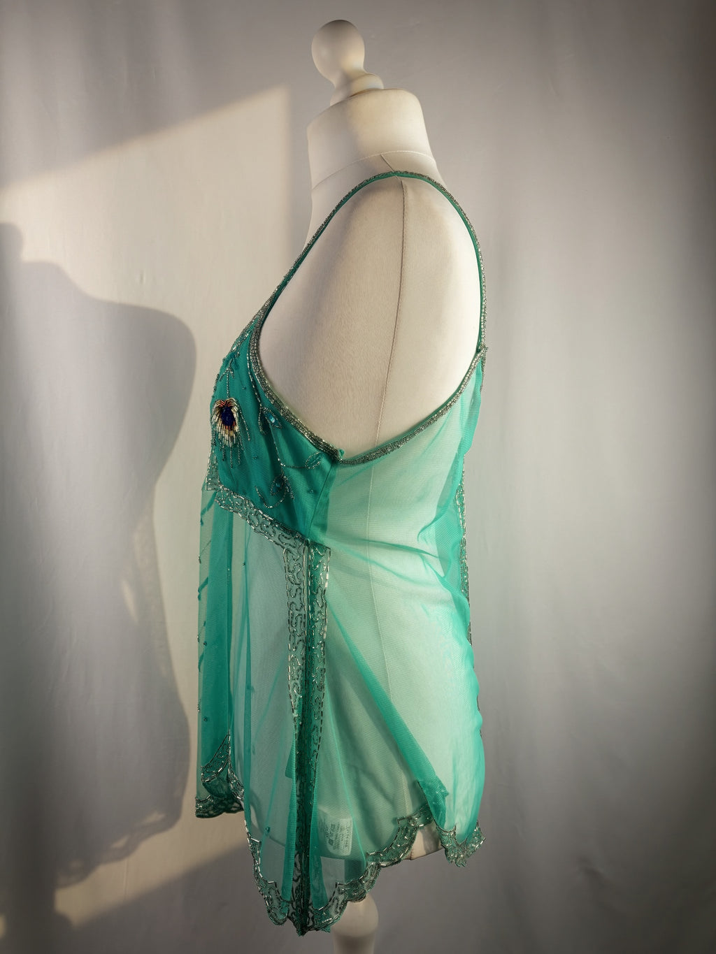 Bright blue sheer beaded peacock detailed fairy cami