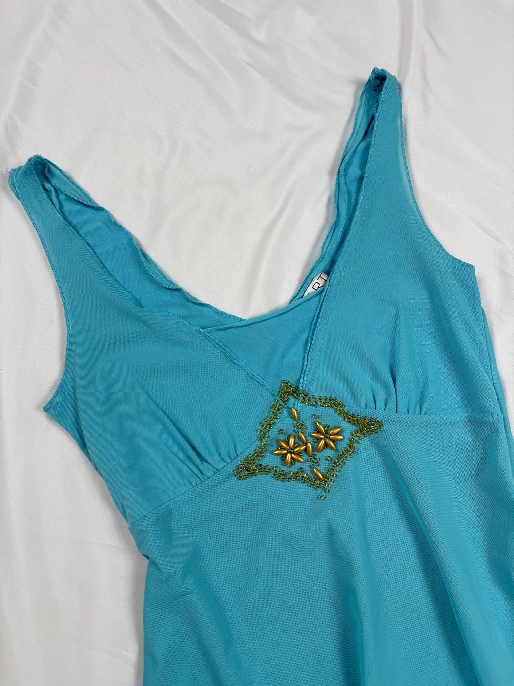Blue flowy cami with gold bead details