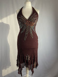 Brown aftershock silk midi dress embellished with sequins