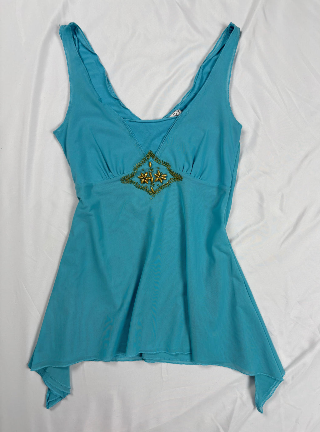 Blue flowy cami with gold bead details
