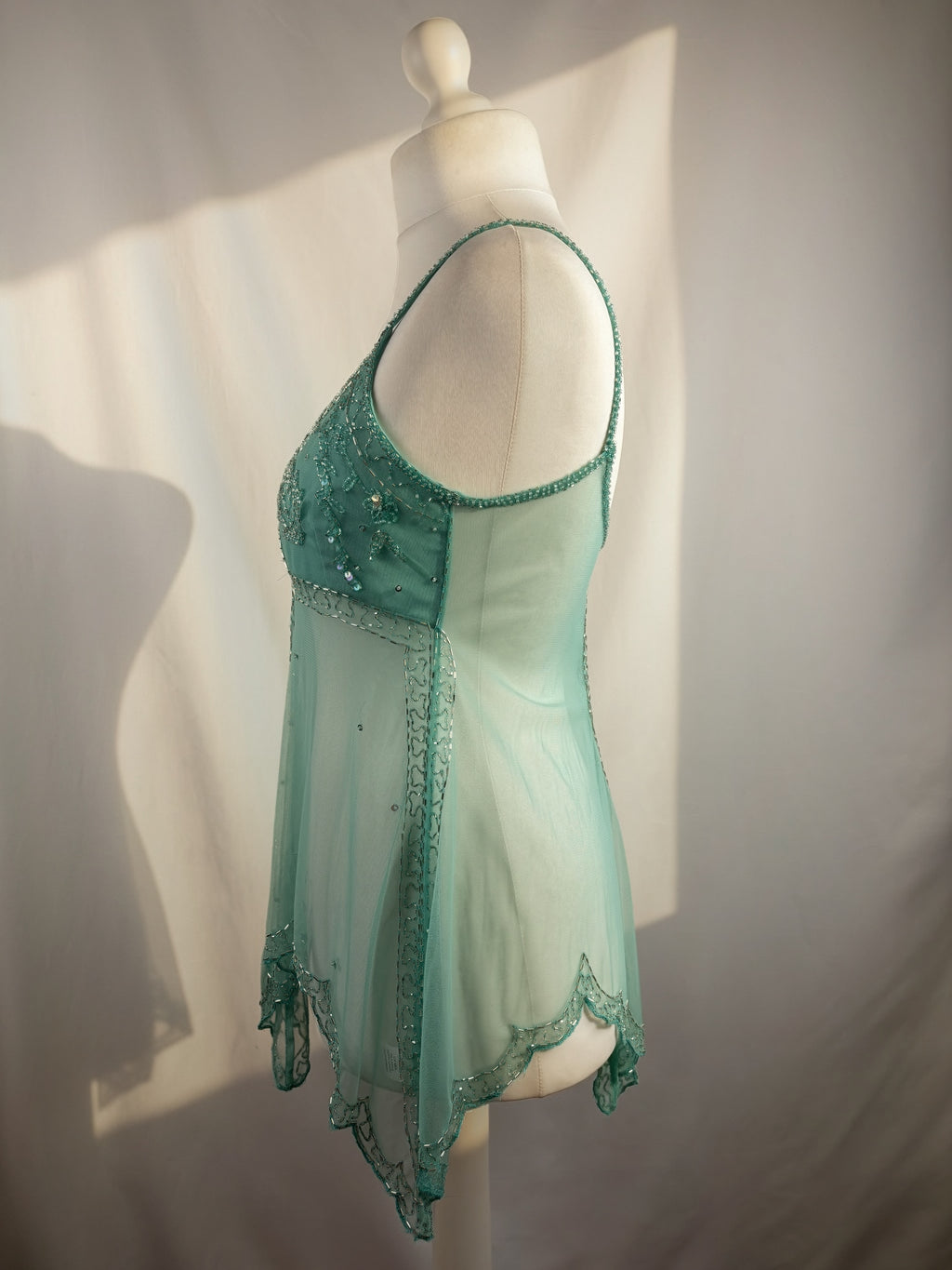 Light blue sheer beaded asymmetrical fairy cami