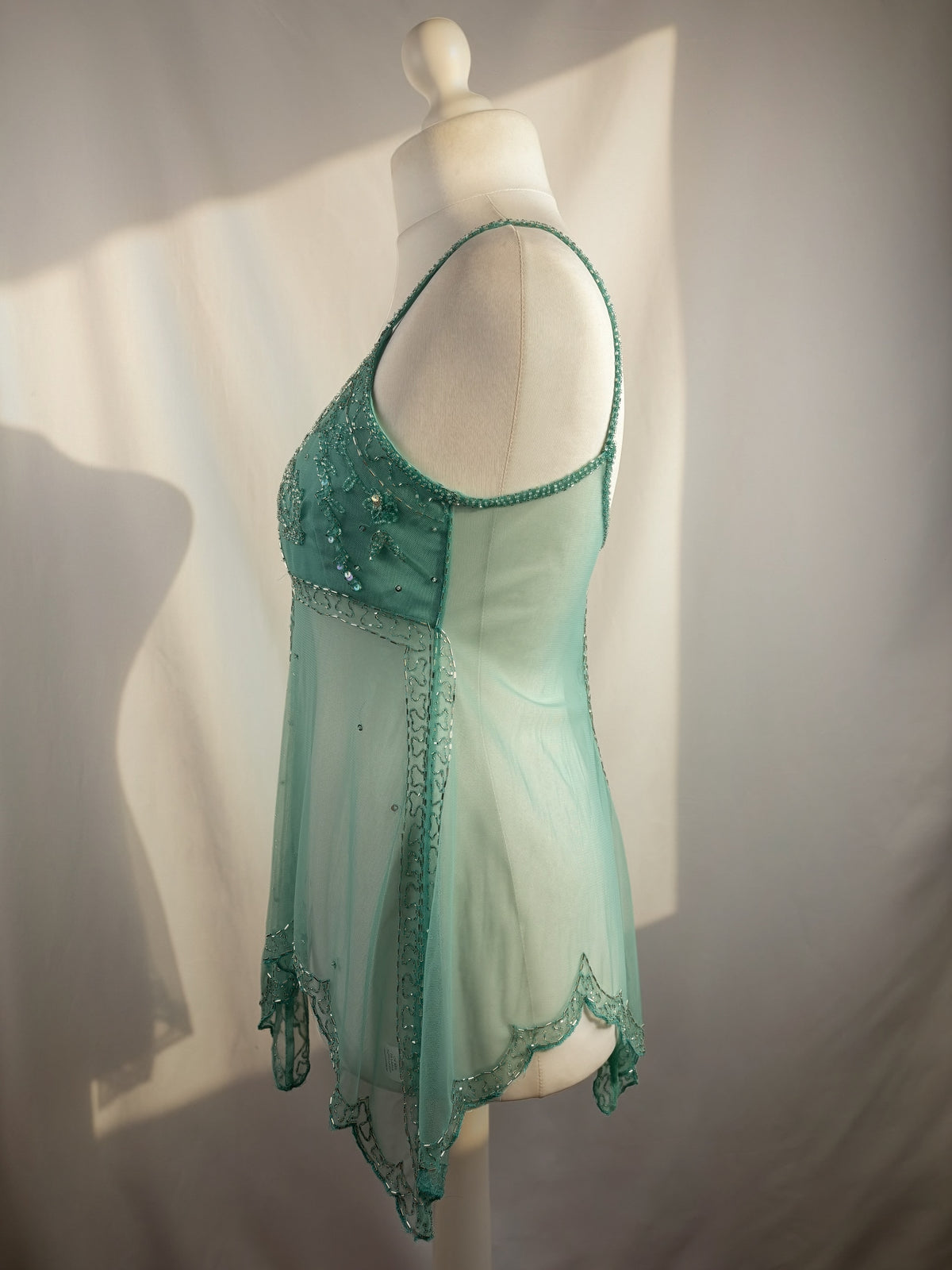 Light blue sheer beaded asymmetrical fairy cami