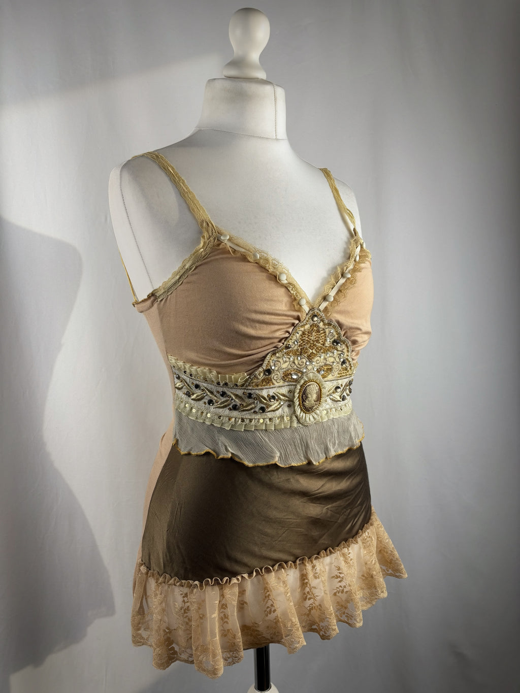 Brown Bony rare silk Victorian style cami with embroidered details