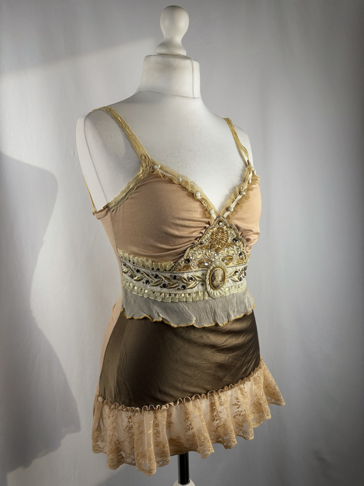 Brown Bony rare silk Victorian style cami with embroidered details