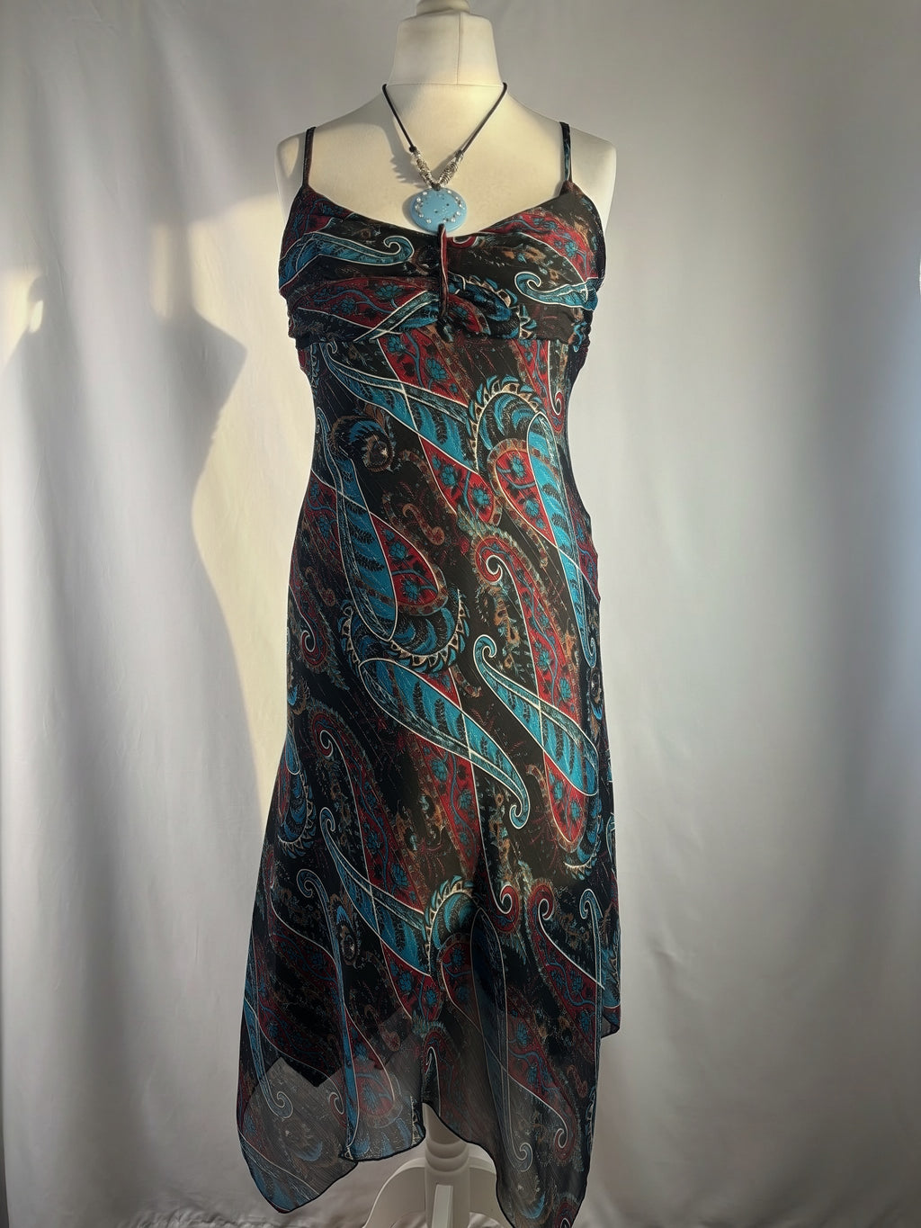 Paisley asymmetric maxi dress with beaded halterneck detail
