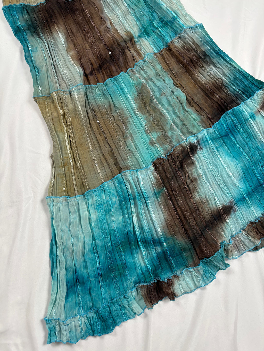 Brown and blue ombré tiered maxi skirt