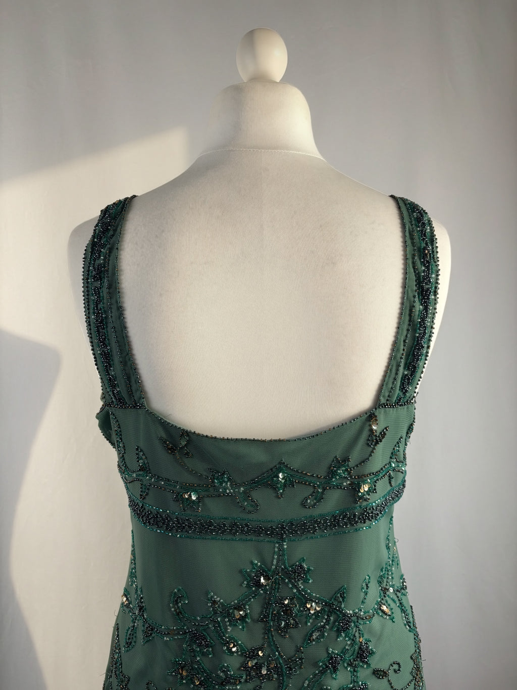 Green heavily beaded v neck fairy top