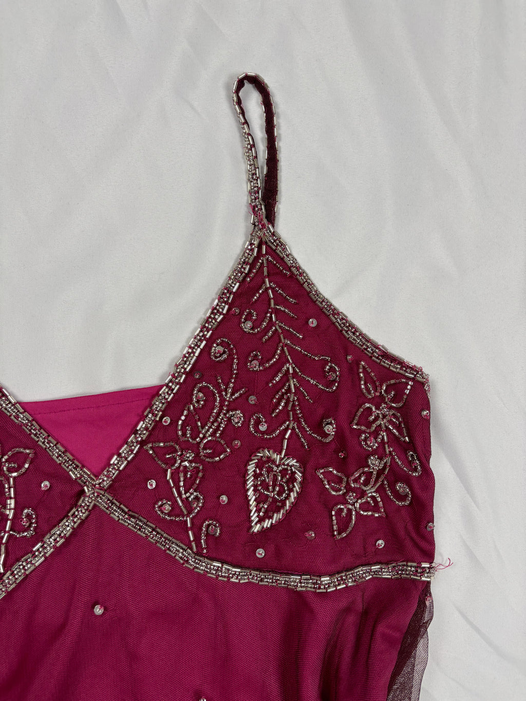 Purple beaded mesh asymmetric fairy cami