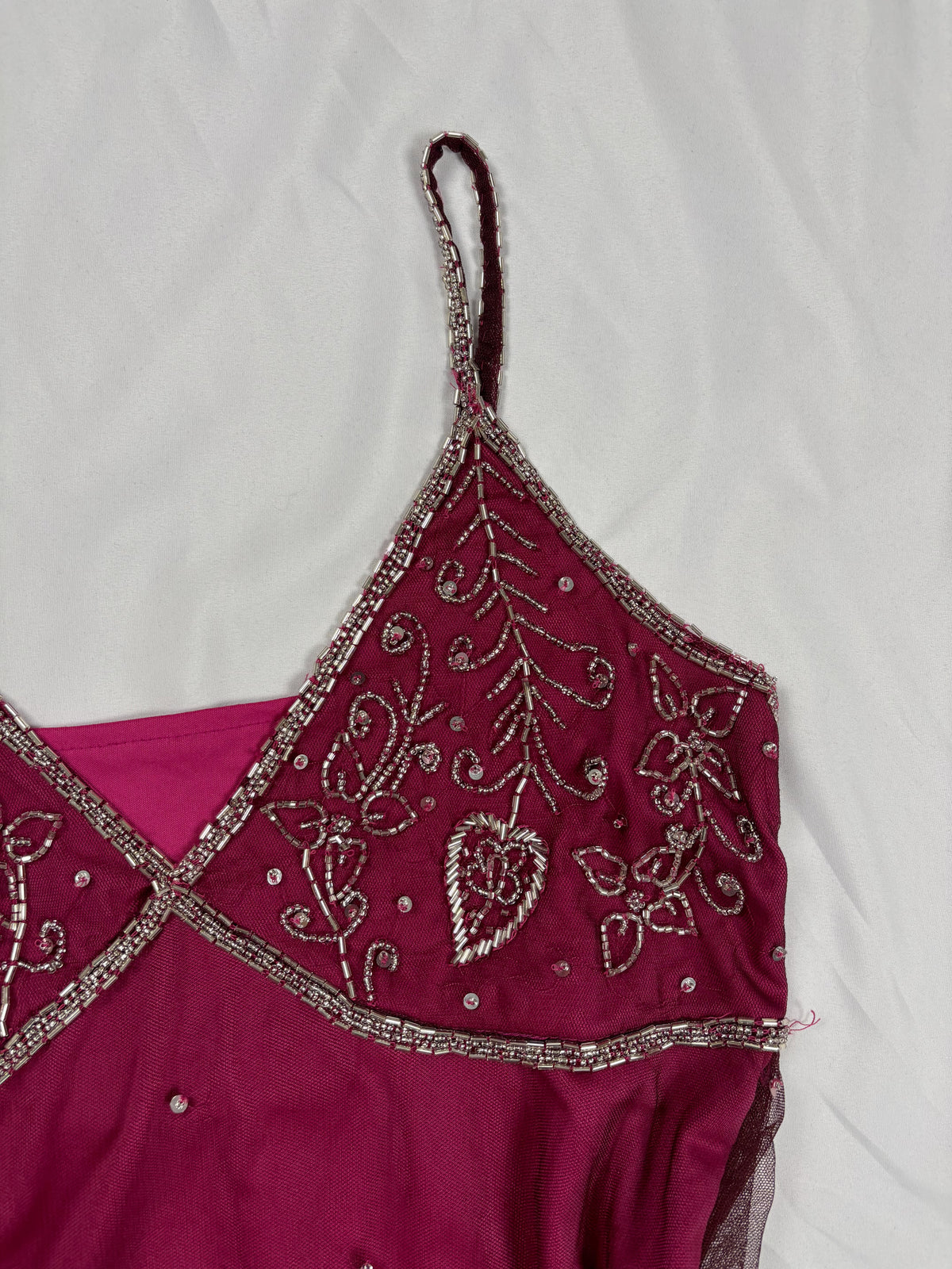 Purple beaded mesh asymmetric fairy cami