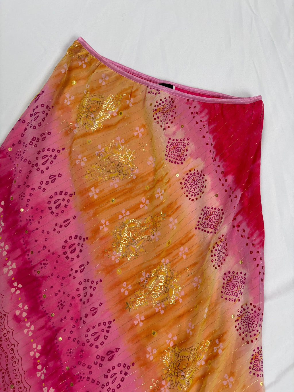 Pink and yellow ombré midi skirt with gold detailing