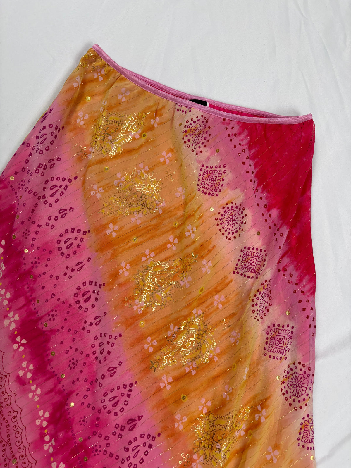 Pink and yellow ombré midi skirt with gold detailing