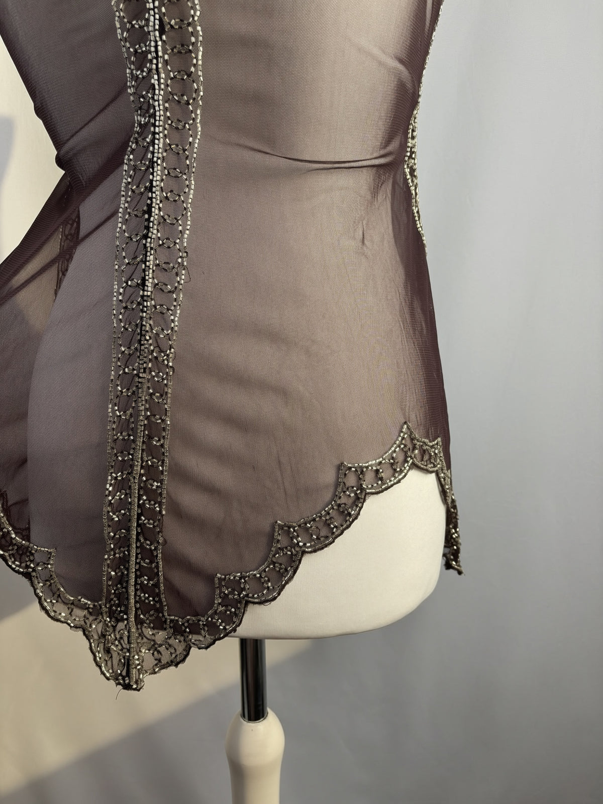 Chocolate brown sheer beaded asymmetric fairy cami