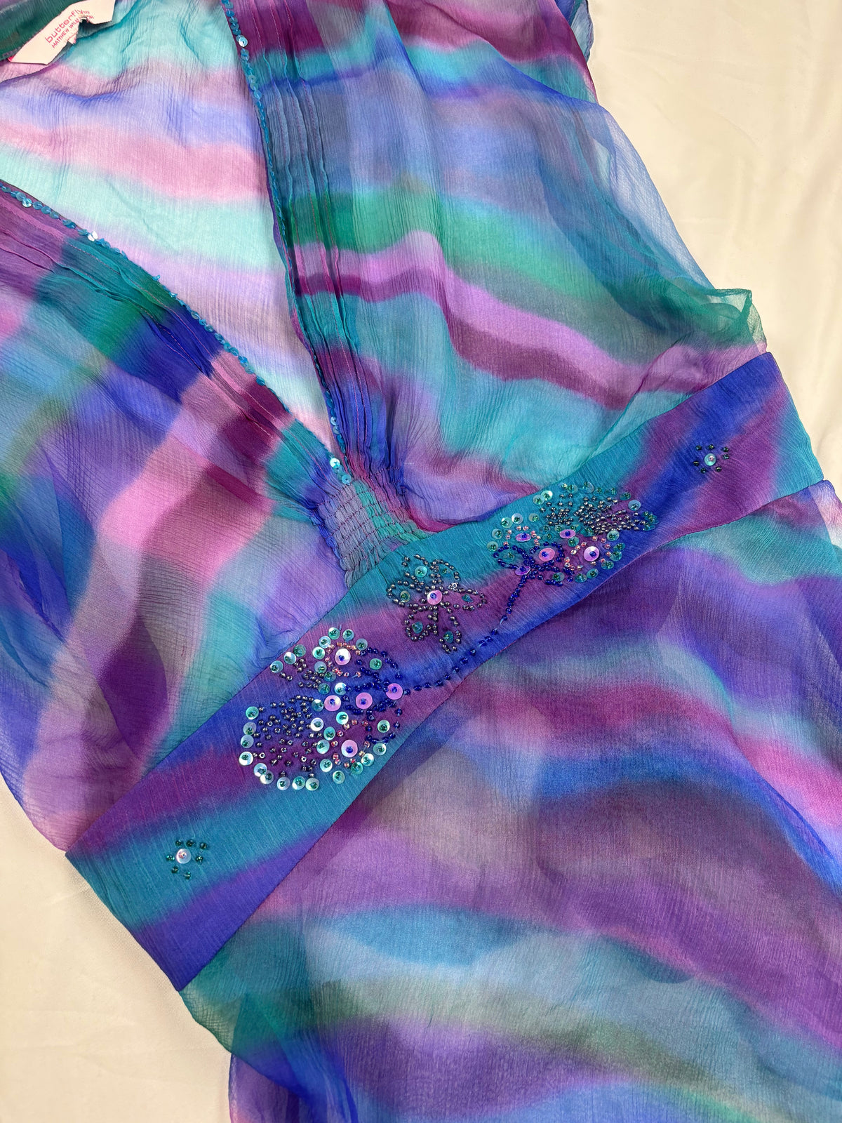 Sheer ombré tie back top with embellished sequins