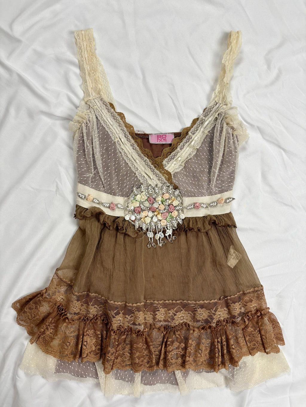 Brown Bony Paris silk cami with rosette details