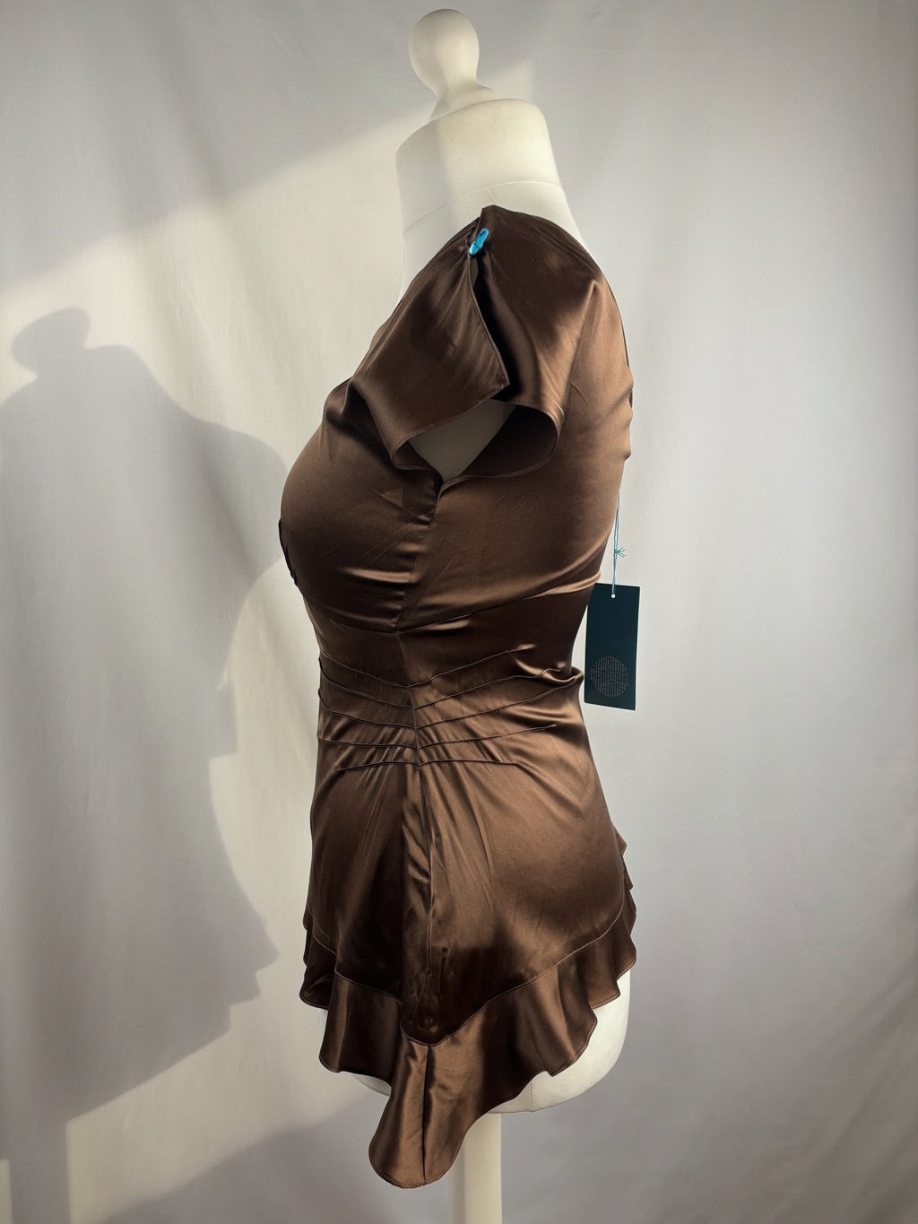 Brown silk western style asymmetric top with tassel details