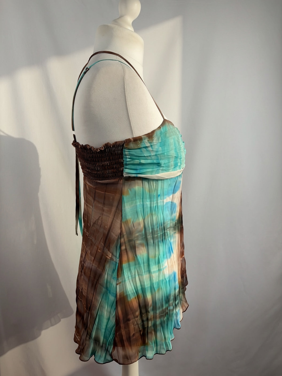 Brown and blue ombré crinkle material cami with beaded detail