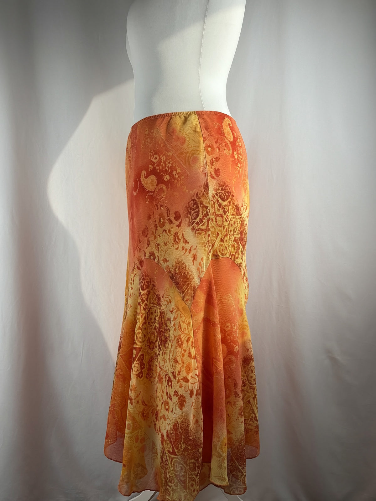 Orange and yellow ombré floral midi skirt