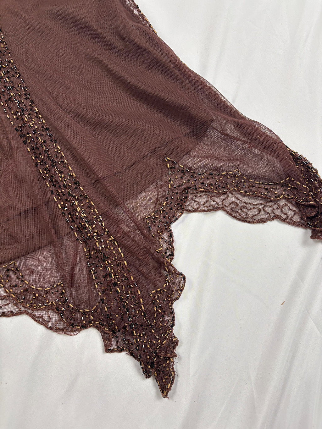 Chocolate brown asymmetrical mesh fairy top with v-neckline
